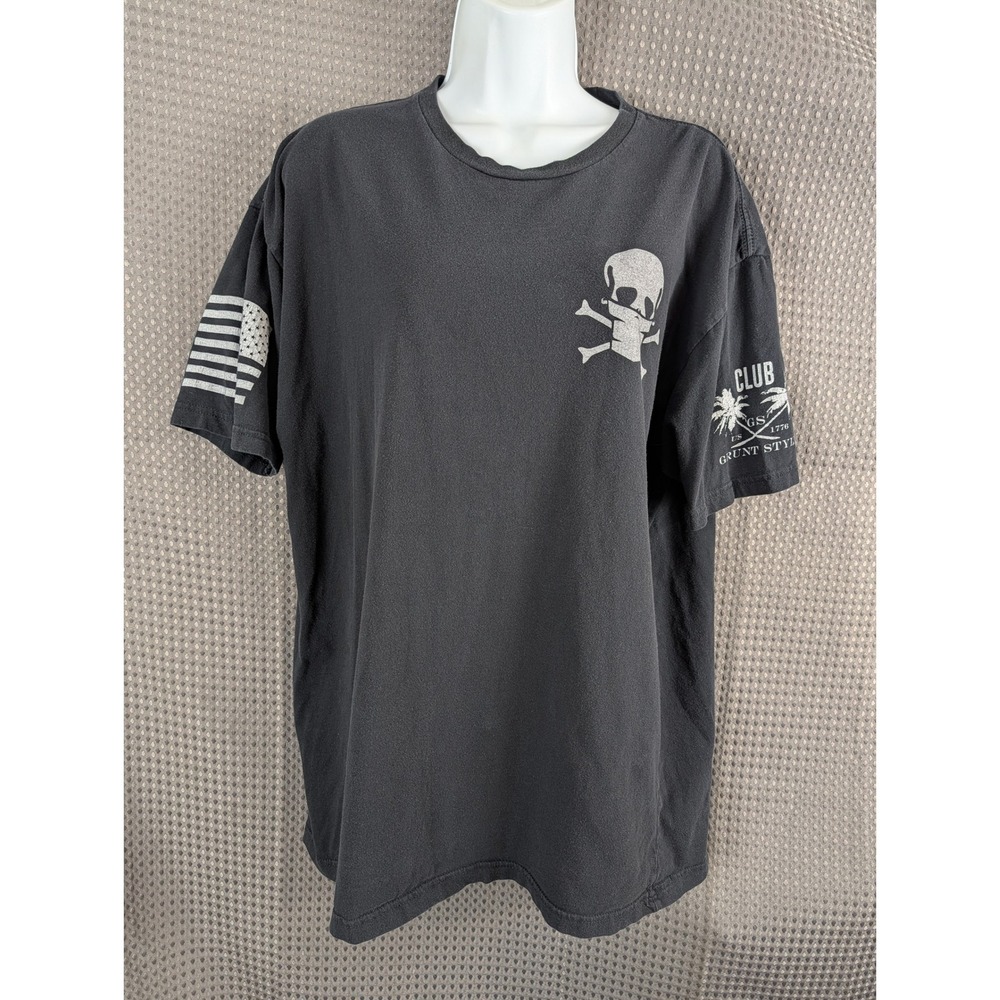Grunt Style Mens XL Black Graphic T Shirt Skull Crossbones Flag Military USA Tee
